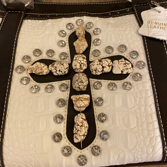 💕Host Pick👜 Genuine Leather Brown Turquoise Cross Shoulder Bag🛍️ - Picture 3 of 7